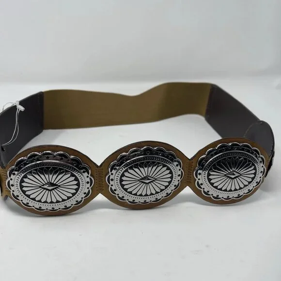 Chicos 3 Brown Genuine Leather Concho Belt Stretch Women's Western - Picture 4 of 7